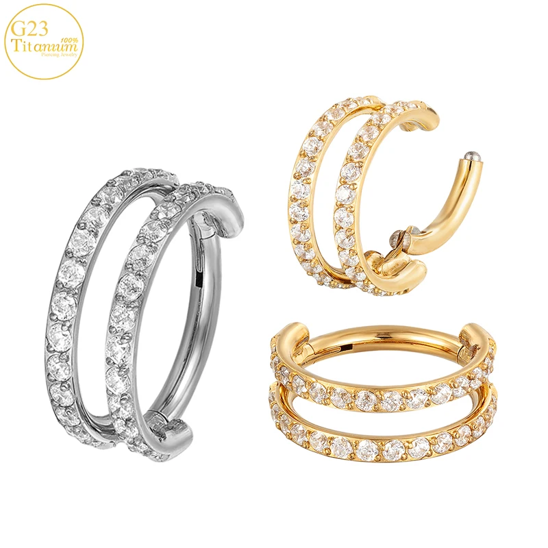 

G23 Titanium Ear Piercing Earrings Plating Bistratal Zircon Septum Nose Rings Cartilage Tragus Helix Piercing Body Jewelry 16G