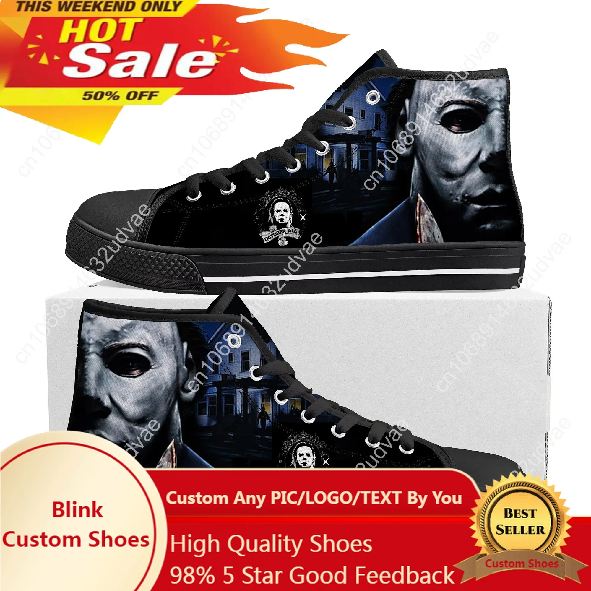 

Michael Myers High Top Quality Sneakers Horror Halloween Mens Womens Teenager Canvas Sneaker Casual Couple Shoes