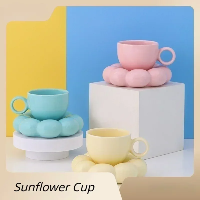 

Cute Flower Shape Coffee Cup Saucer Set High-Value Mug Female Birthday Gift Nordic Ins Milk Cups Home Office Water Mugs Tablewar