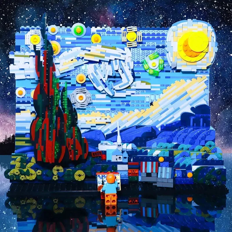 Creative Art Van Gogh Paintings The Starry Night Building Blocks MOC Bricks Ideas Home Decorae Education Toys For Kids Gifts