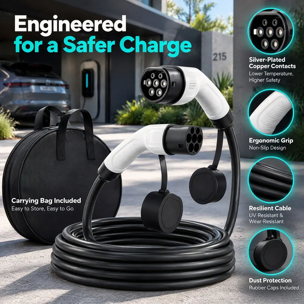 EVMBO 16A 32A 11kW Type 2 to Type2 EV Charging Cable IEC 62196-2 Electric Car Charging Cord for Electric Vehicles Car Cable