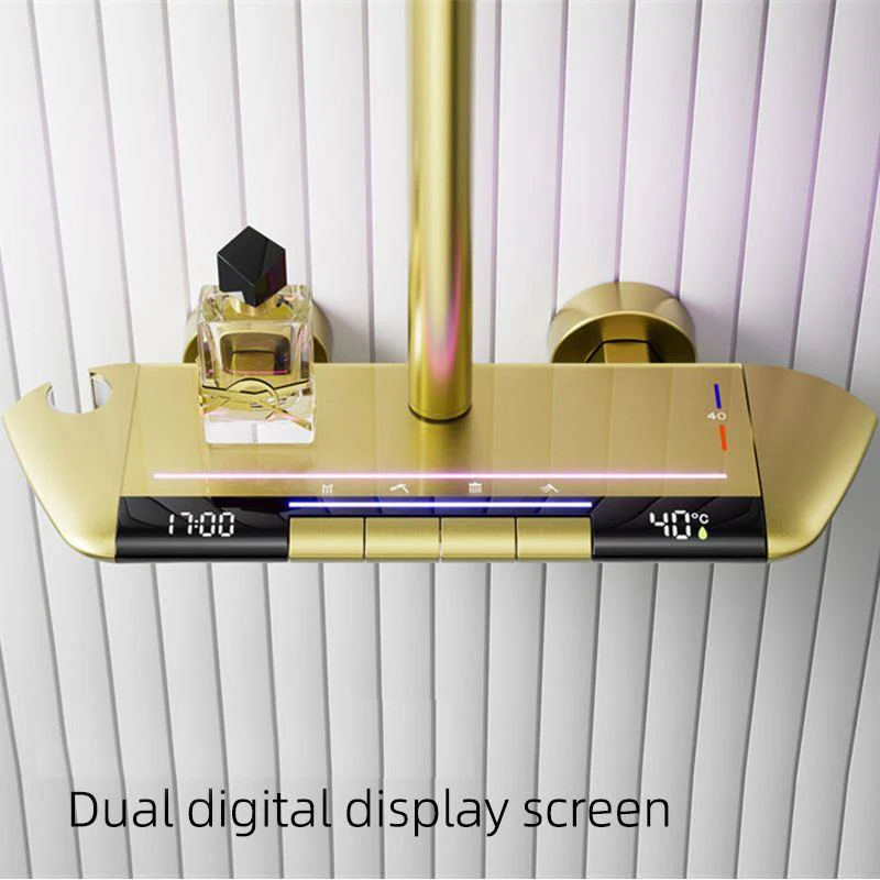 LED Digital Atmosphere Shower Set Bathroom Brush Gold Hot Cold Thermostatic Mixer Shower System Bathtub Wall Mount Baths Faucets