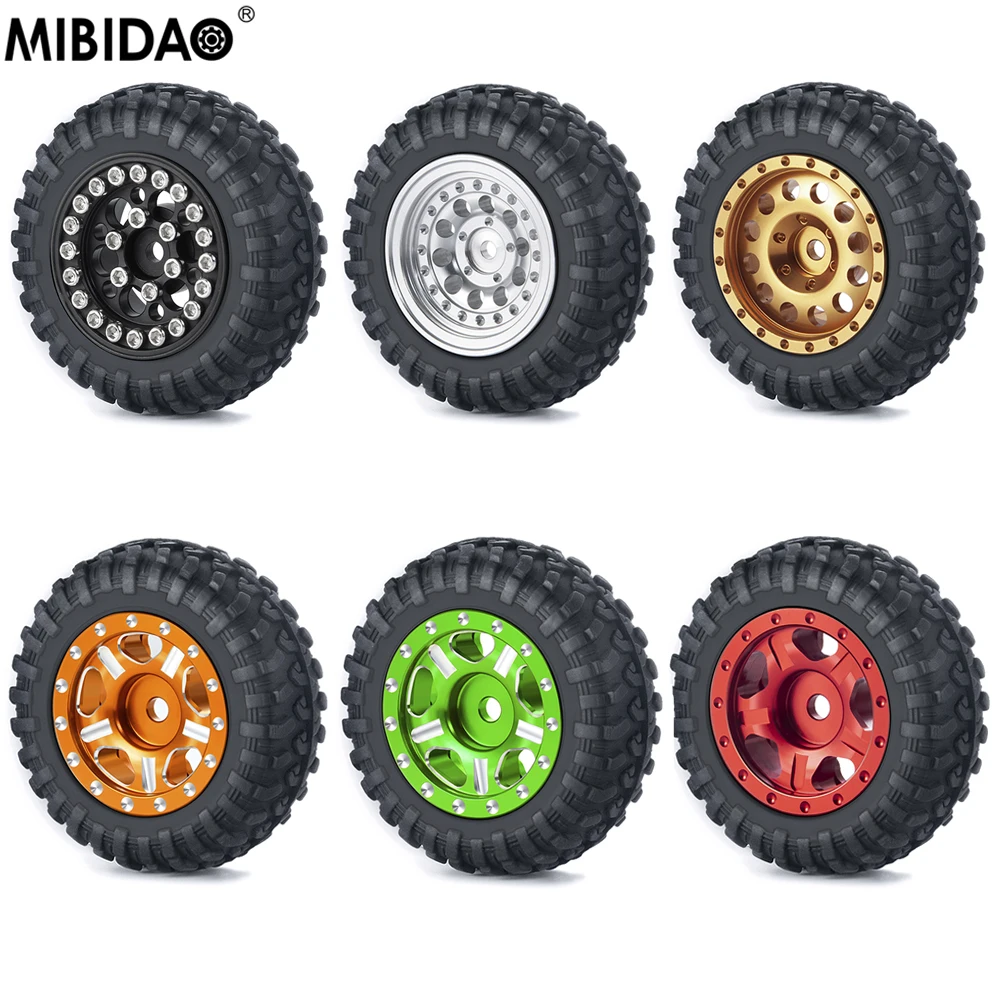 MIBIDAO 4Pcs RC Wheel Rim Rubber Tire Wheel Hub Adapter For Kyosho Mini-Z 4X4 1/18 Jimny 1/24 Jeep Wrangler Rubicon Hilux Surf