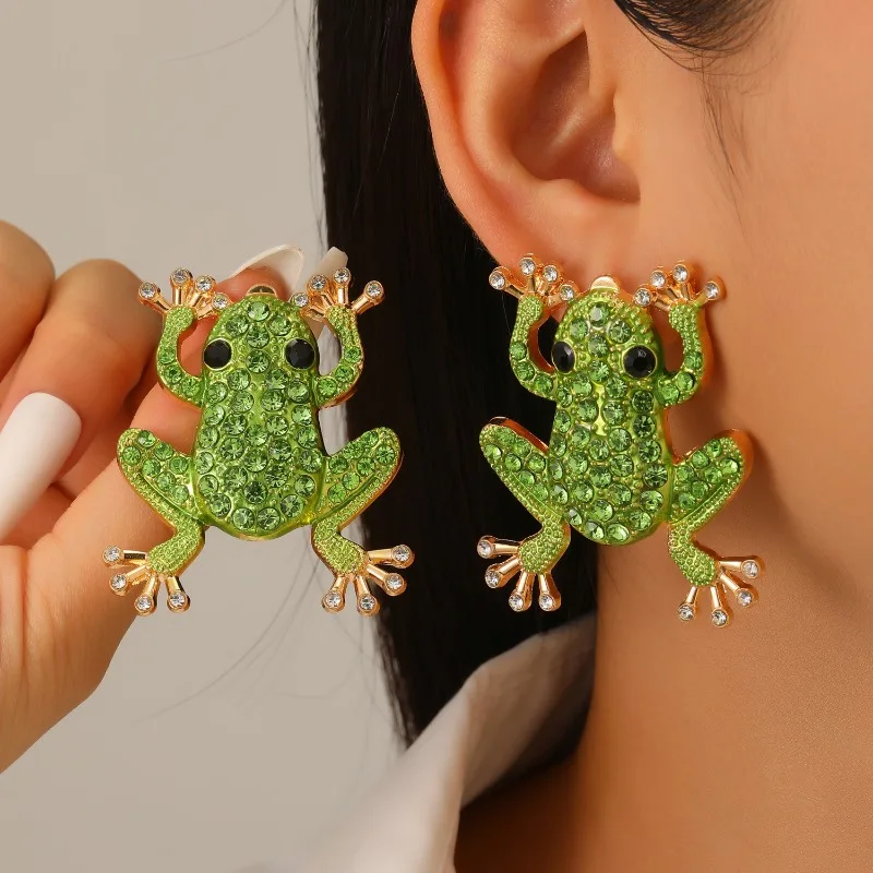 Personalized Imitation Pearl Frog Animal Women's Earrings Exquisite Creative Trendy Alloy Inlaid with Zircon Jewelry Accessory