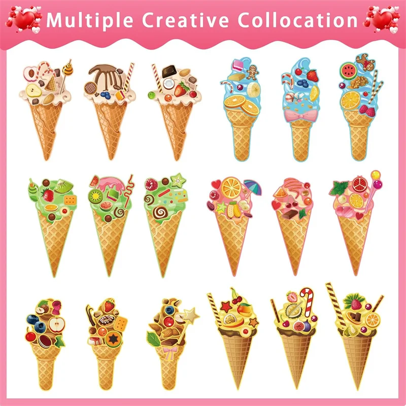 Puzzle Ice Cream Stickers DIY Make-a-face Sticker Make Your Own Sorbet Dessert Jigsaw Kids Boys Girls Party Toys Birthday Gifts