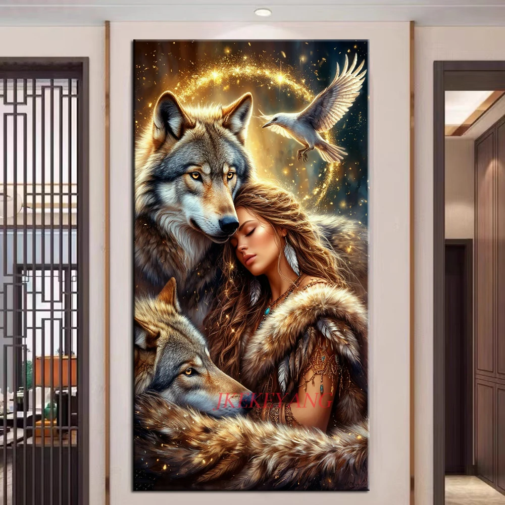 

Индийская девушка и волк картина DIY алмазная живопись вышивка крестиком полные дрели Алмазная мозаика новая коллекция домашний декор