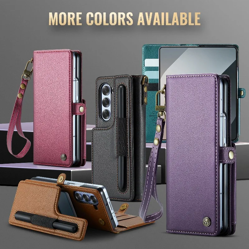 Creative Magnetic Flip Phone Cover For Samsung Galaxy Z Fold6 Leather Lanyard Protective Case With Pen Slots(Excluding Pen)