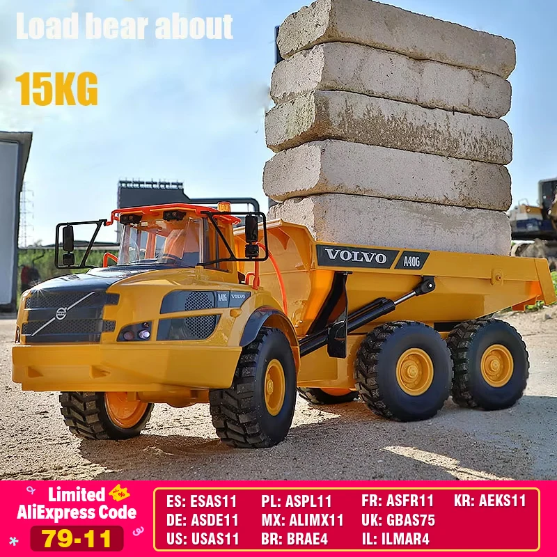 Camión teledirigido grande doble E E591 A40G, volquete teledirigido 1:20, coches de aleación, camiones, Control remoto, Tractor, volquete articulado, coche de ingeniería