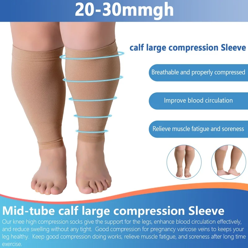 Compression Stockings Blood Circulation Promotion Slimming Compression Socks Anti-Fatigue Comfortable Solid Color Knee High Sock