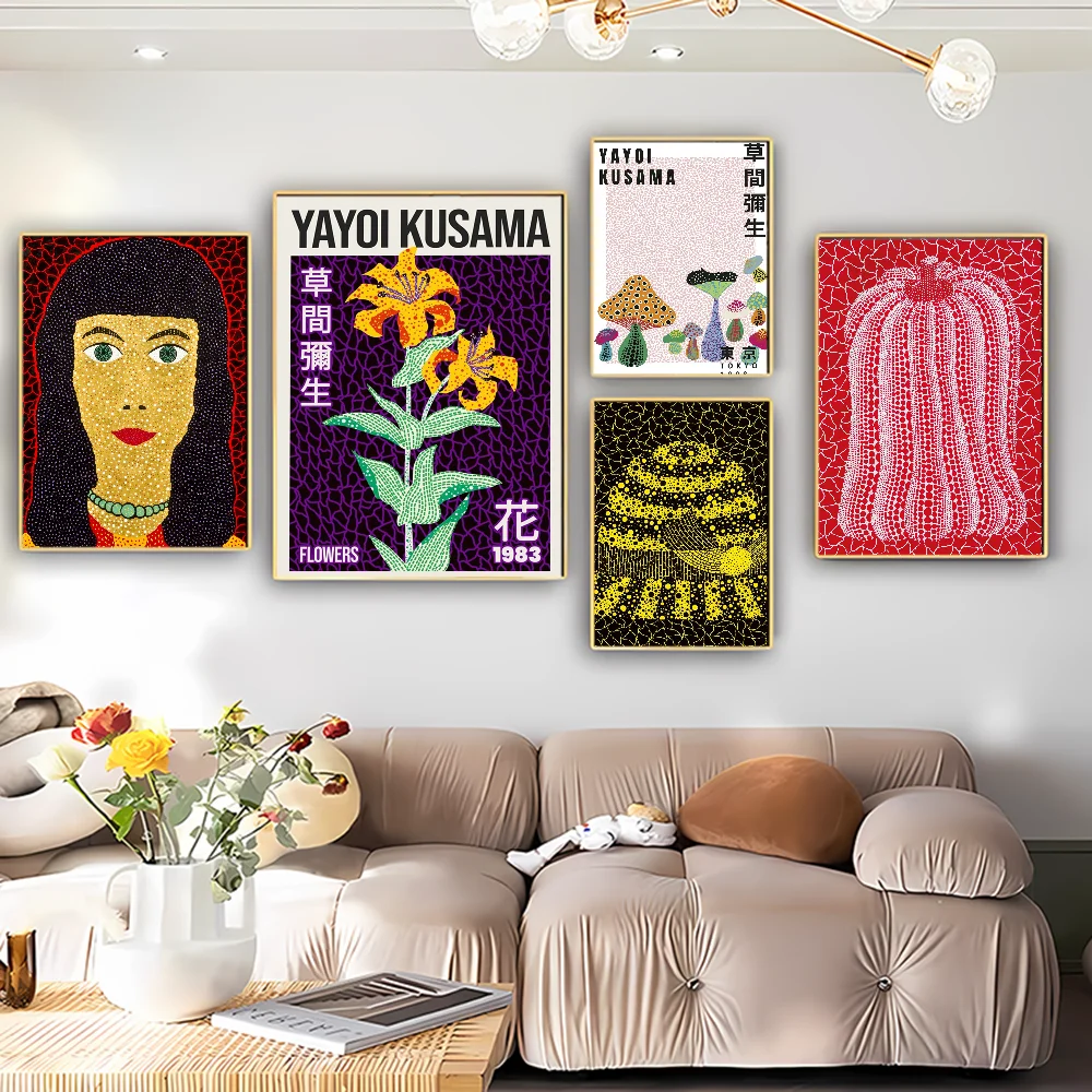 

Yayoi Kusama art Poster Self-adhesive Art Poster Retro Kraft Paper Sticker DIY Room Bar Cafe Vintage Decorative Painting