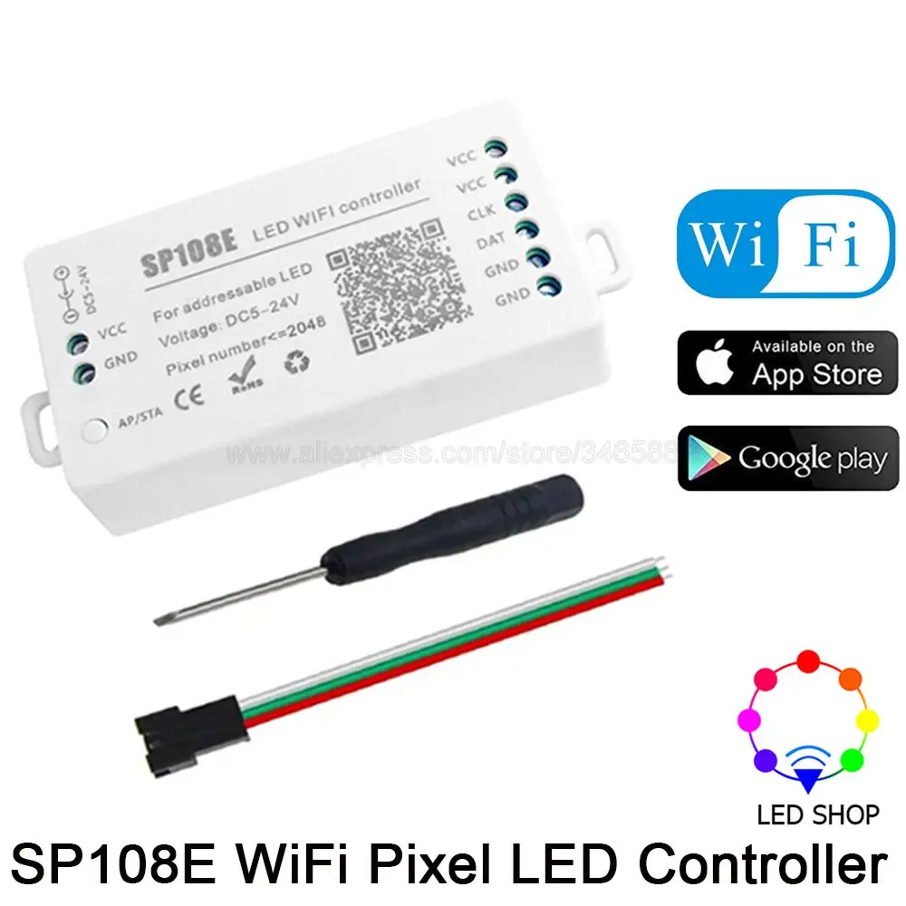 

SP108E Wifi Magic Controller WS2812B WS2811 WS2813 Etc LED Strip Module Smart App Wireless Control IOS 10/Android 4.4 DC5-24V