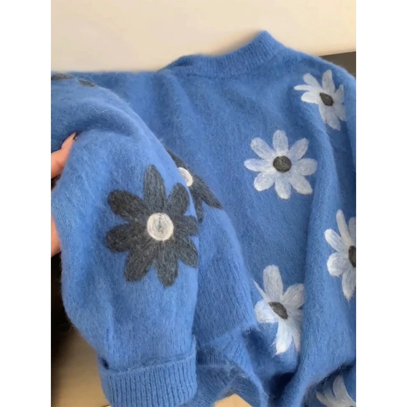 Klein Blue Donna Oversize Crew Ne Maglione Morbido e accogliente Capispalla Lungo Sve Autunno Inverno Comodo Top Fasionable