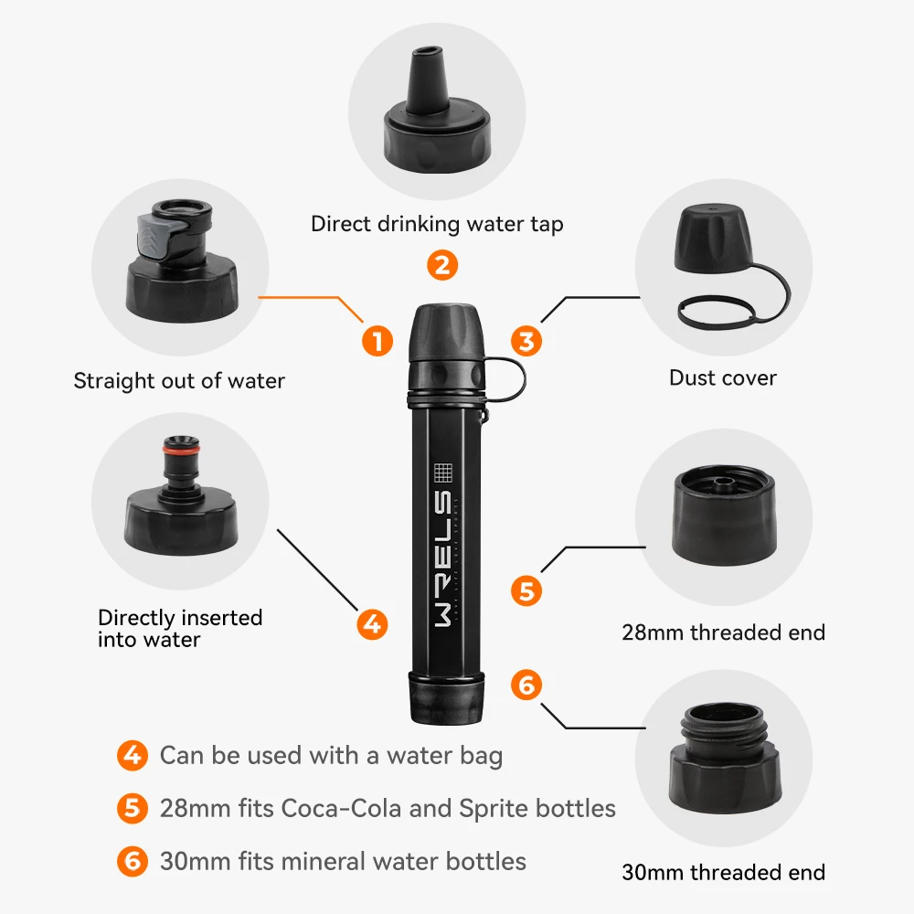 WRELS Outdoor Portable Water Purification Filter Carbon Fiber Water Purifier Hiking Camping Emergency Survival Supplies view 6