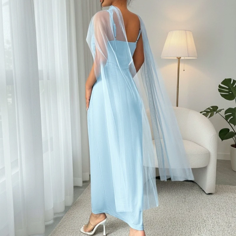 

Women's Summer Spaghetti Strap Backless Blue Bodycon Long Maxi Dress Ladies Elegant Sleeveless Evening Party Club Maxi Dresses