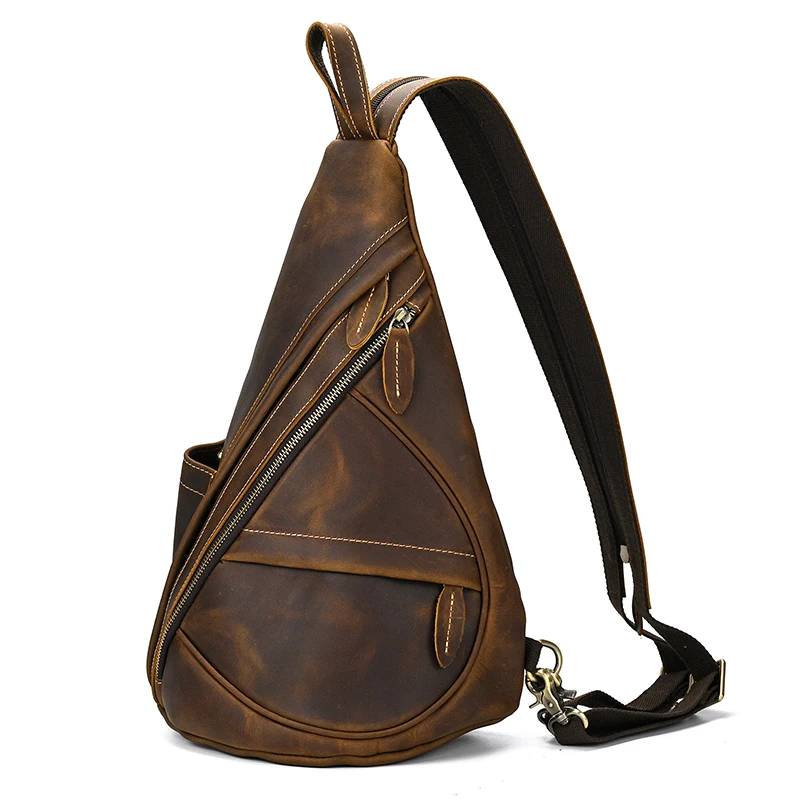 High Quality Leather Saddle bag Genuine Leather Chest Bag Crossbody Bag Men's Leather Chest Pack Single Shoulder Backpack image 2