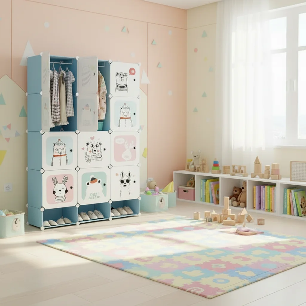 &Children's Plastic Wardrobe Modern Simple Design Multifunctional Dustproof Storage Cabinet Baby &
