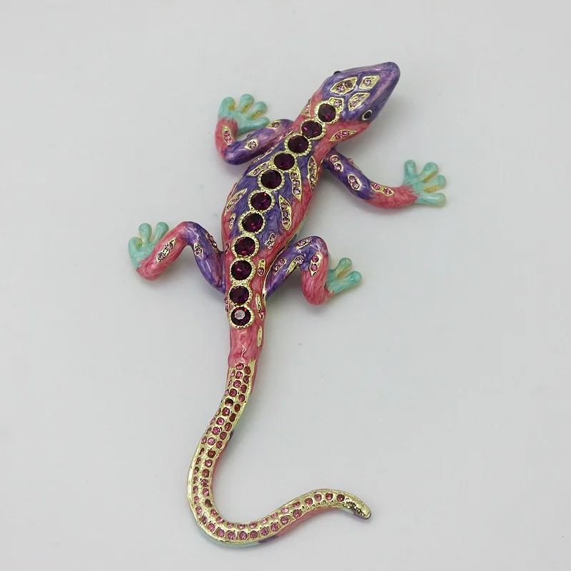 

SHINNYGIFTS Enamel Metal Craft Handmade Gecko Metal Chameleon Trinket Box