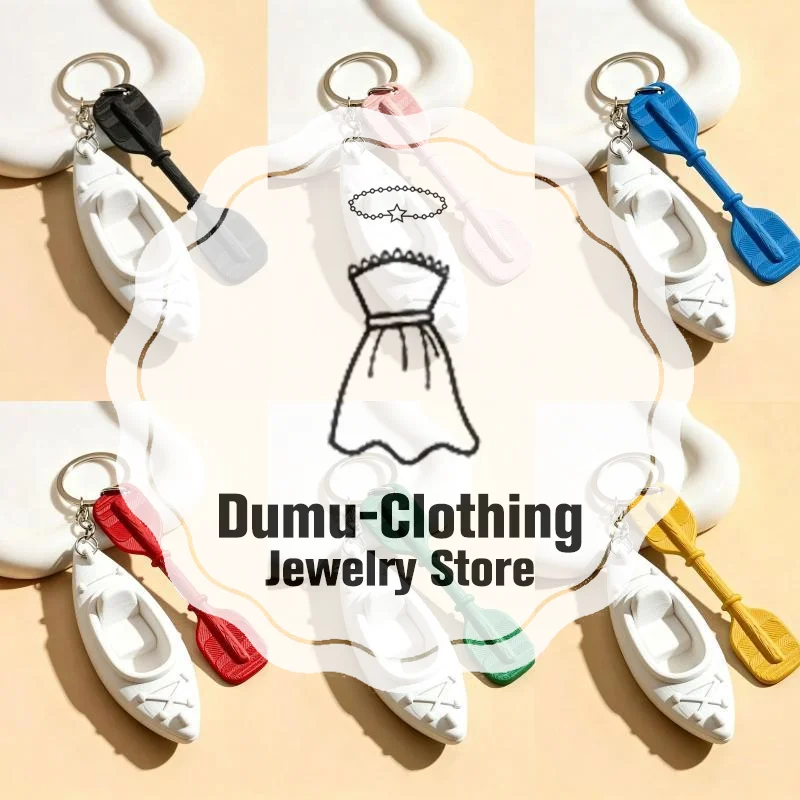 Decorative Trinket PLA Kayak Keychain Oars Shaped 3D Shape Canoe Pendant Multiple Colors Creative Design Boat Pendant Summer