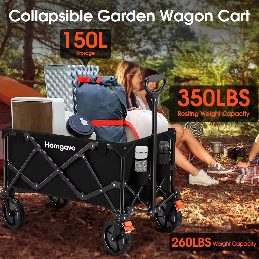 Collapsible Folding Wagon Cart With Brakes,Heavy Duty Garden Cart With  Wheels,Portable Large Capacity Utility Wagon