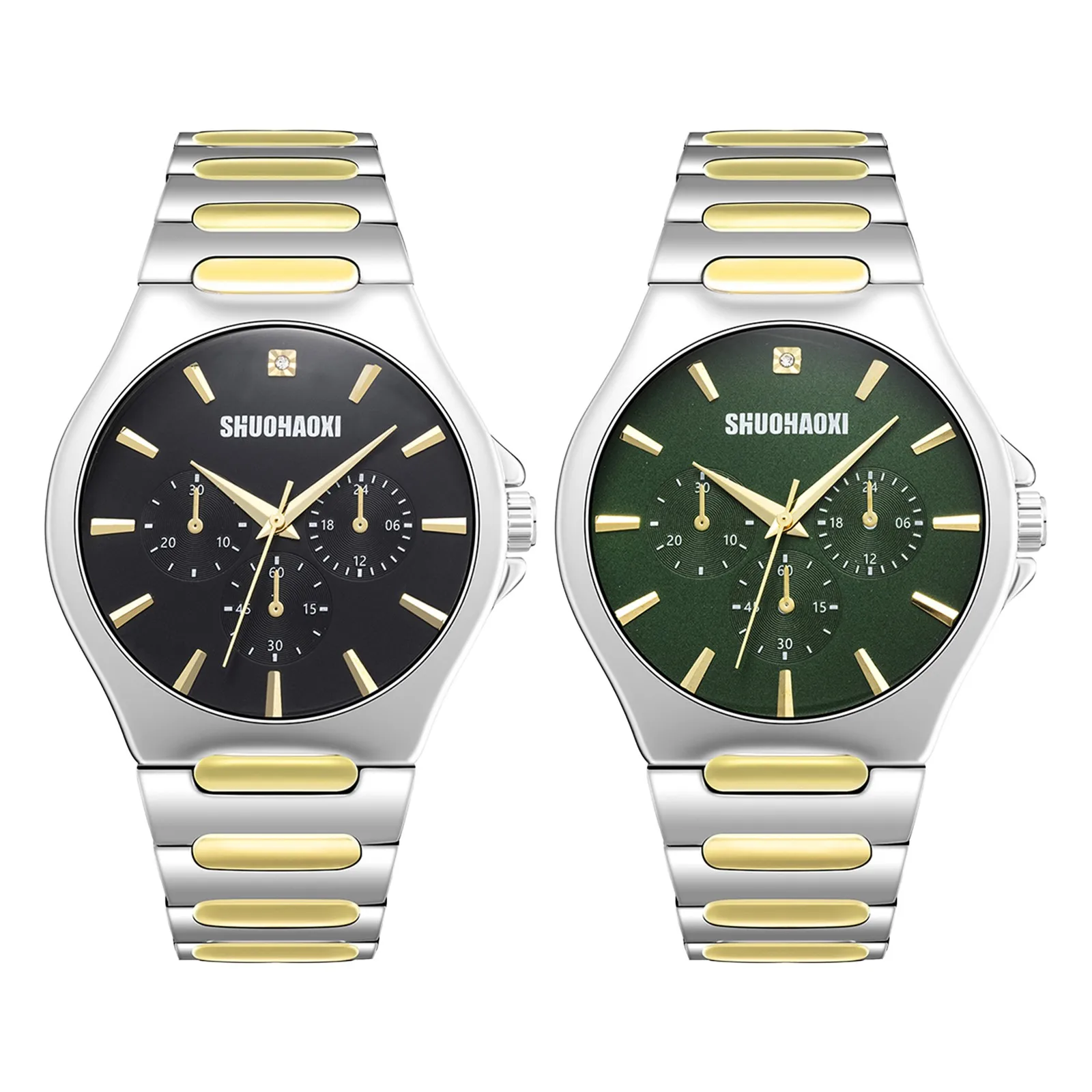 FLONGO Men's Luxury Analog Quartz Watch 3 Dials Bar Markers Detachable Band Wrist Watch Gift for Father Son Business Casual