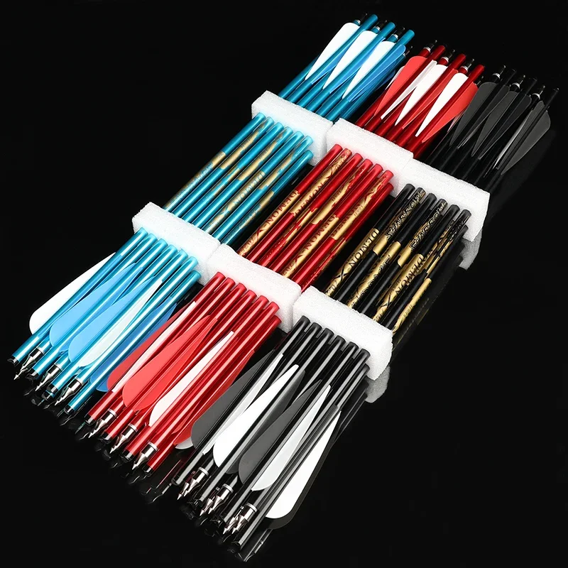 12pcs Archery Aluminum Arrow 20/22 Inch ID 7.7mm OD 8.8mm Shaft Rubber Water-drop Rubber 4'' Vane Hunting Shooting Accessory