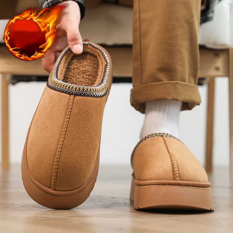 

Men's Plush Fleece Lined Slippers Winter Warm House Shoes with Thick Eva Sole for Indoor/Outdoor Use Cozy Non-Slip Home Footwear