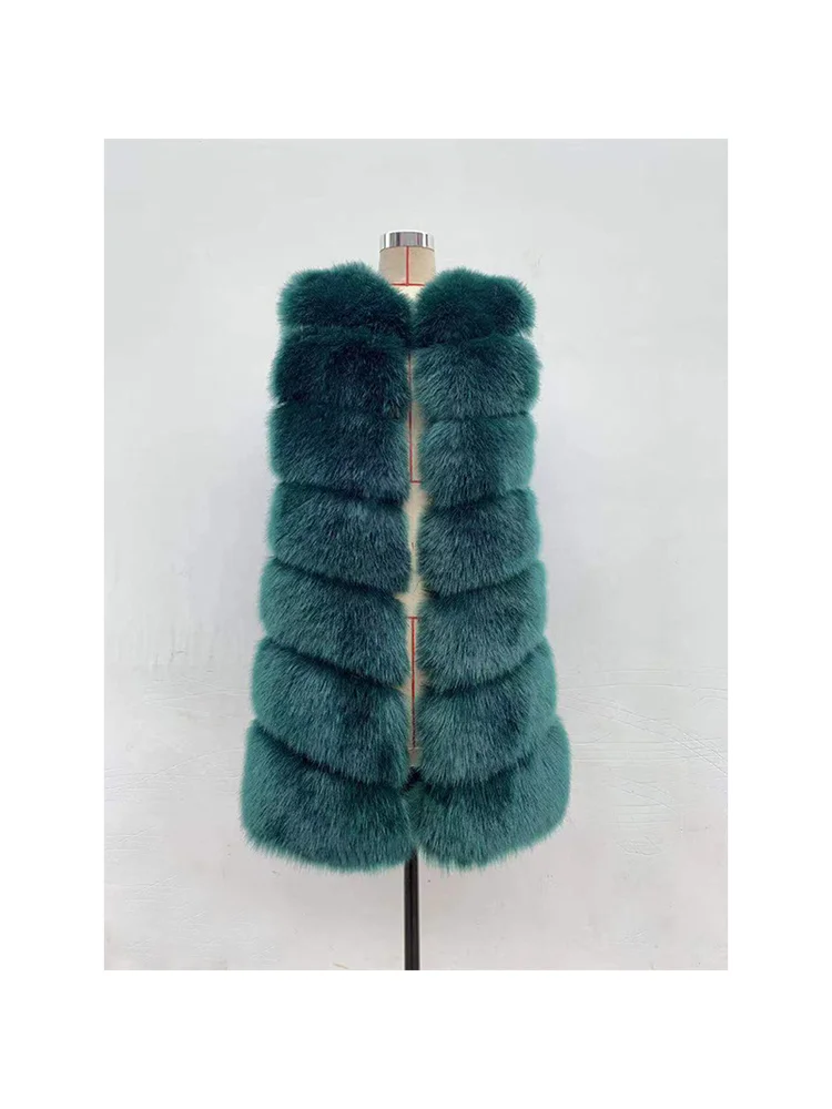 

European American Long Faux Fur Vest Retro Camel Classic Elegant Splice Smooth Fluffy Comfortable Minimalist Commuting Outerwear