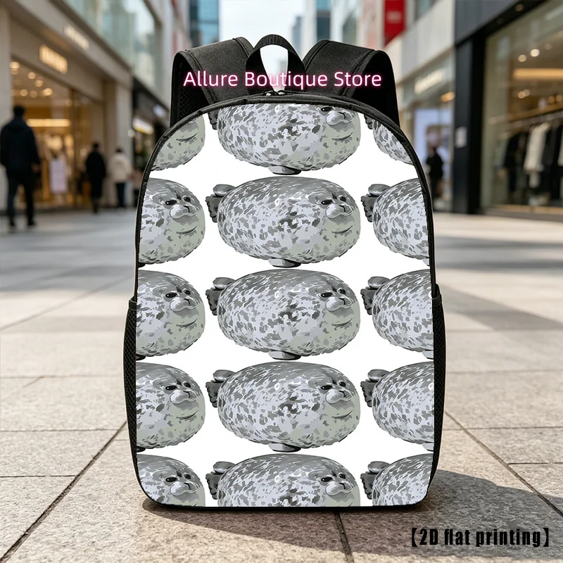 Seamless Gray Seal Pattern, Casual Backpack, Travel Laptop Bag, 2D Flat Printing, Rucksack with Ample Capacity - Suitable for Tr