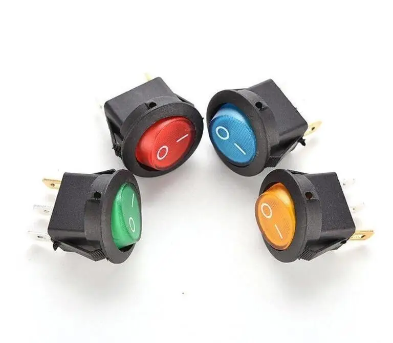 5PCS 12V 220V LED illuminuted rocker switch 20A 12V push button switch Car button lights ON/OFF Round light Switch