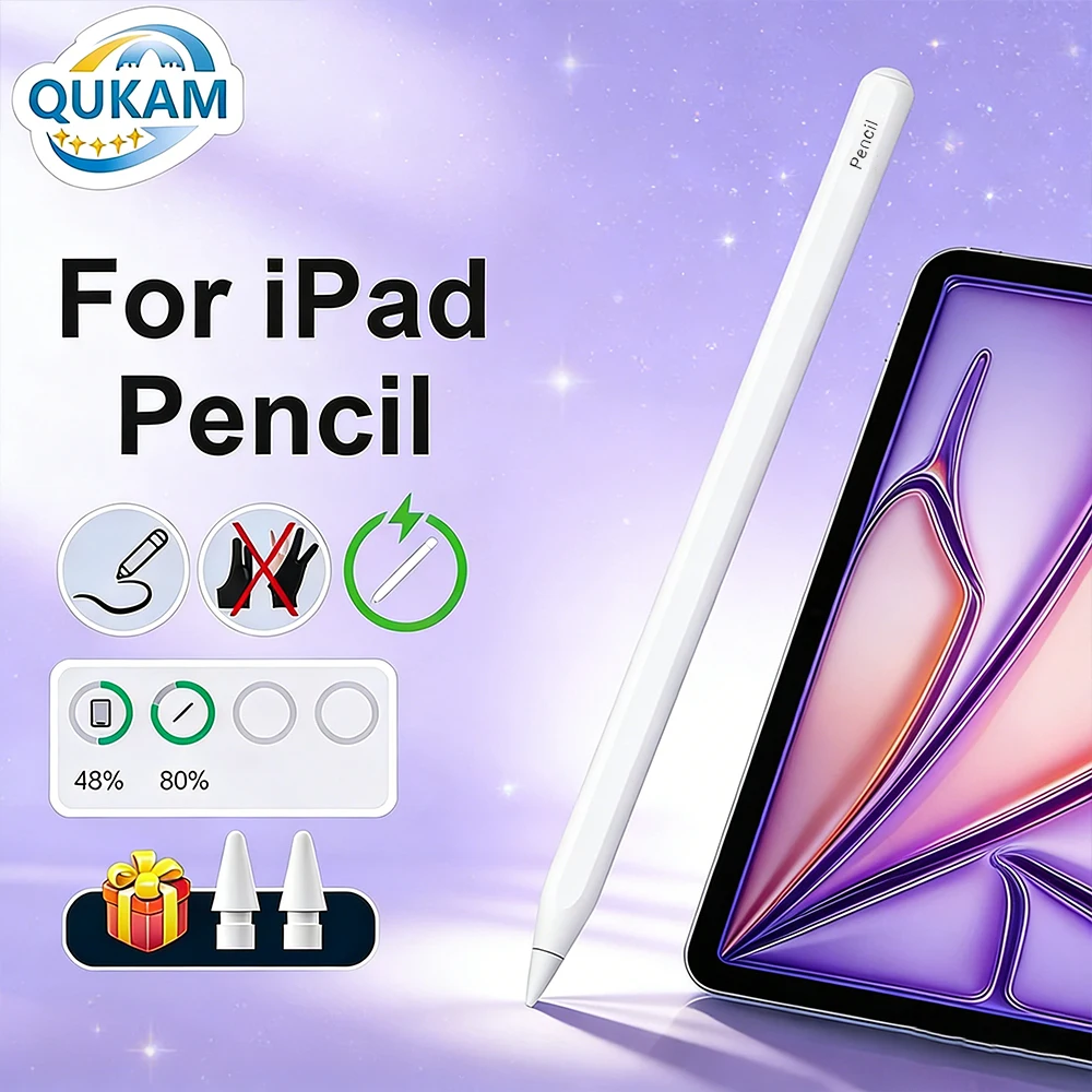 

Новый беспроводной стилус 2026 года с функцией зарядки для Apple Pencil 2, с защитой от случайных касаний ладонью, для iPad 10/9/8/7-го поколения, Air 5/4, Pro 12.9/11, Mini 6/7