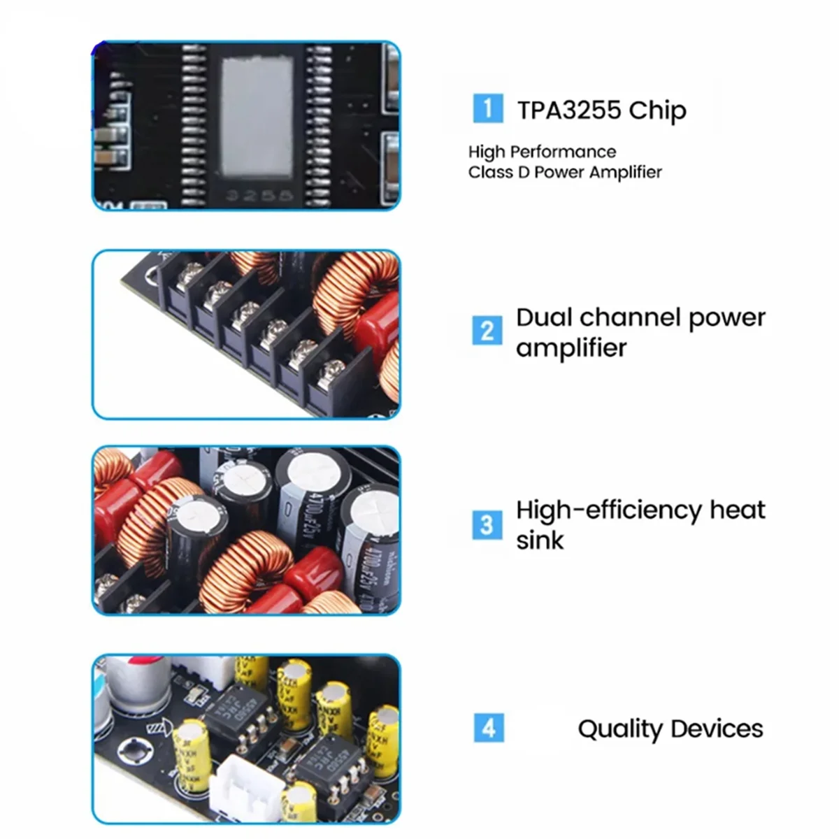 A51I DC19-50V 300W+300W 600W Bluetooth Power Amplifier Module TPA3255 Chip 2.0 Channel with Treble and Bass Adjustment