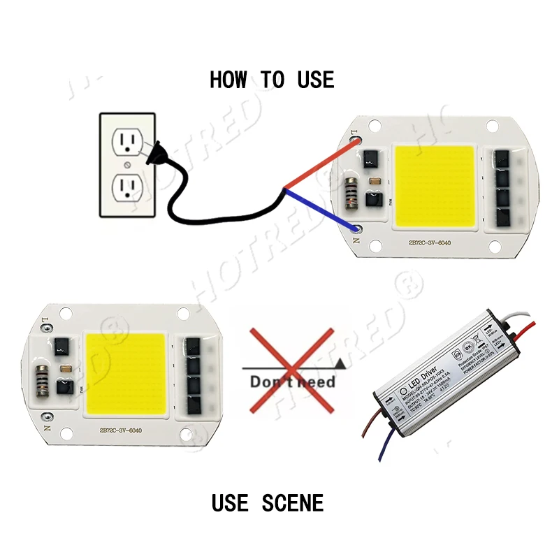 AC220V 50W COB LED 240V Smart IC Chip Lamp Matrix Diode Warm Cold Neutral White Bead Lamp Driverless For Flood Light Accessories