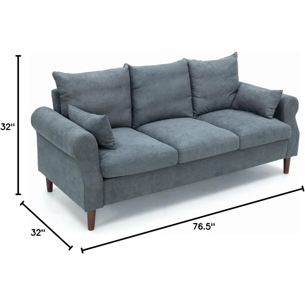 Modern 3-Seat Sectional Sofa with Solid Wood Legs, Comfortable Living Room and Bedroom Couch, Suitable for Apartments