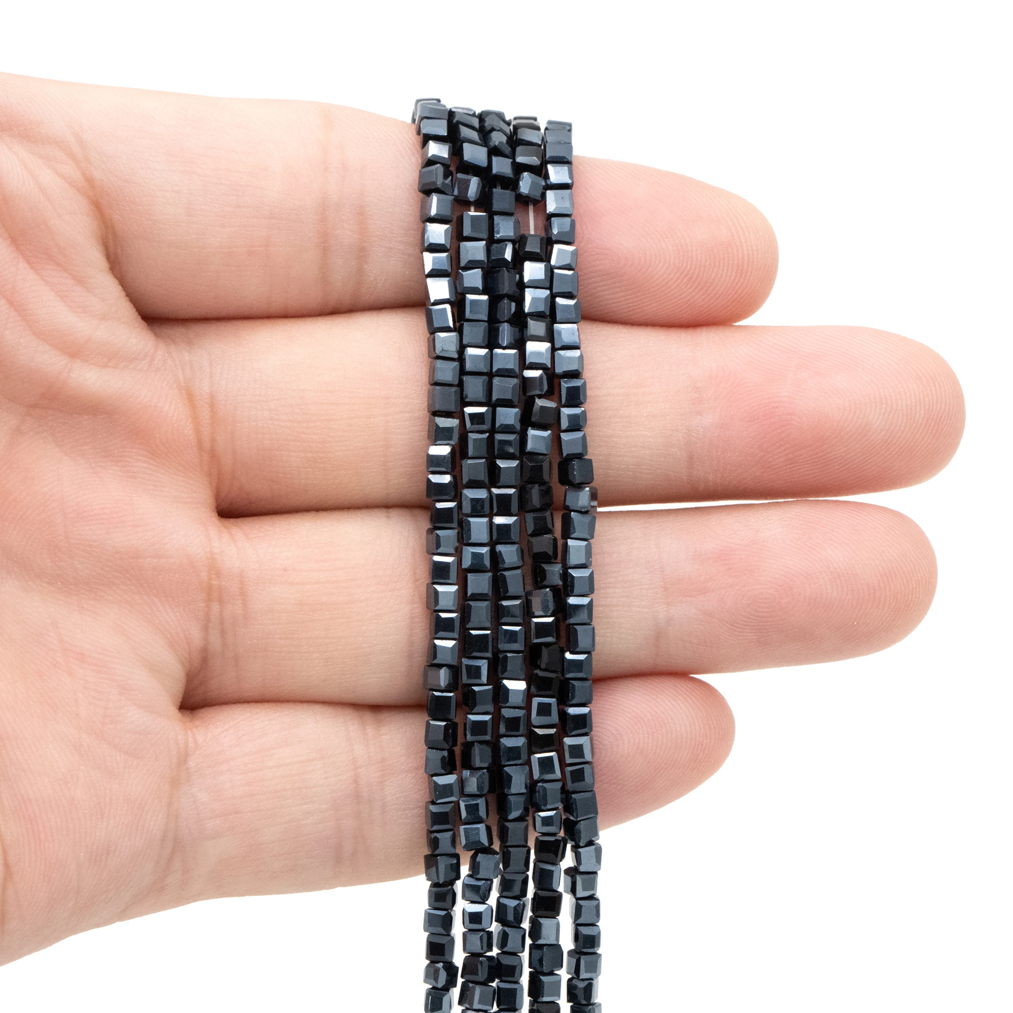 200 Beads- Faceted Glass Cube, 2mm Tiny Faceted Crystal Spacer Beads, Black Jet- (#FZ-02-52)