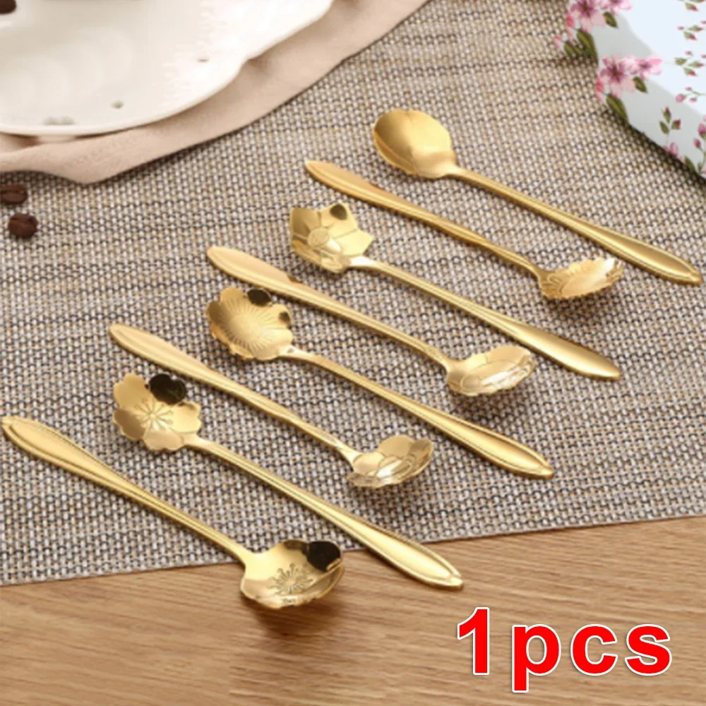 Kitchen Coffee Spoon Stainless Steel Cutlery Dessert Flower Shape Gold Rustproof Stirring Tableware Tea Teaspoon