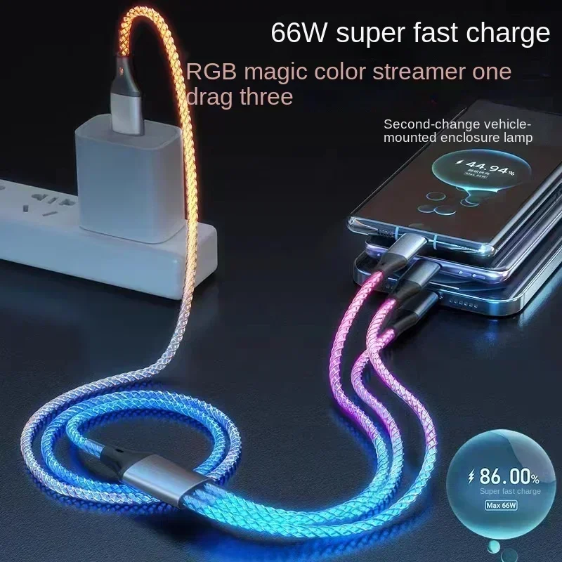 كابل بيانات ملون مضيء سريع الشحن ، 6A سوبر ، مناسب لـ Apple ، W ، شاوميو ، ممن لهم ، 1 إلى 3 سلك شحن #2