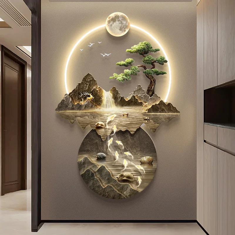 Background Landscape Painting Wall Lamp Chinese Creative Living Room LED Decor Light Corridor Remote Control Lighting Wall Lamps