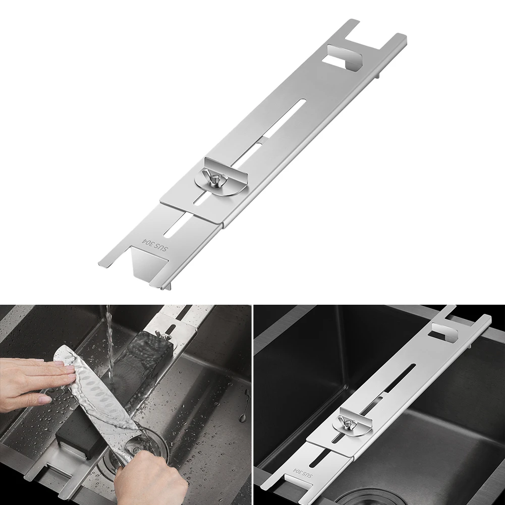 

Adjustable Length Stainless Steel Sink Sharpening Stone Holder with Non-slip Base Kitchen Whetstone Metal Grindstone Accessory