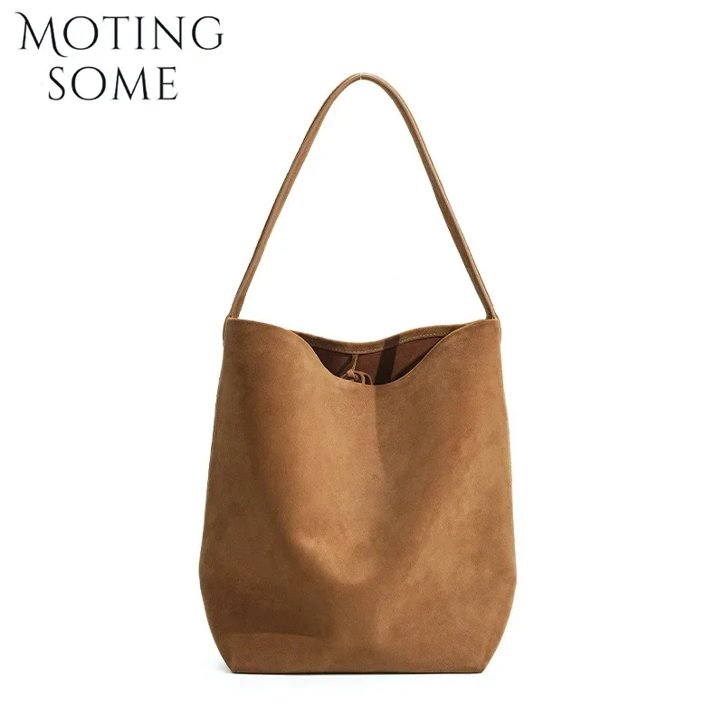 Motingsome Minimalism Bucket Bag Suede Leather Large capacity Matte Handbag Luxury Spilt Leather Shoulder Causal Tote 2024 New