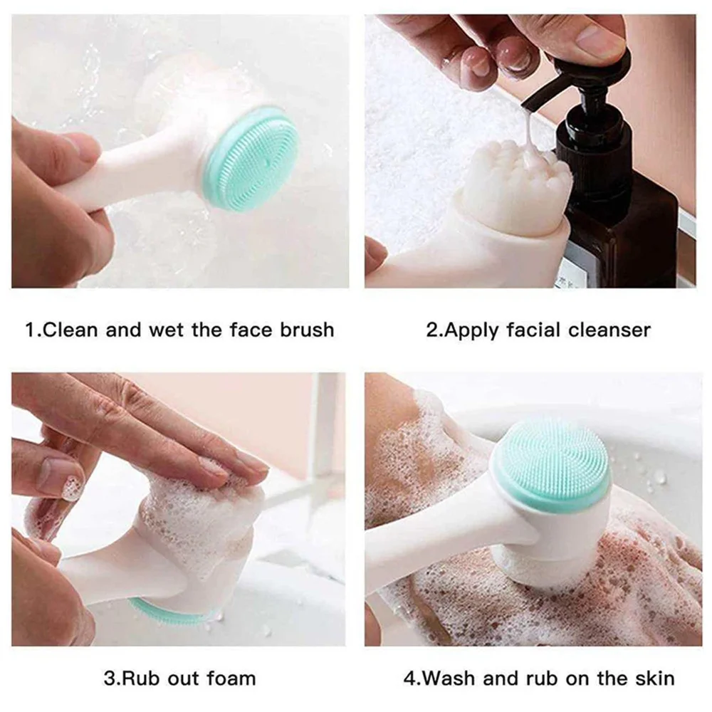 ﻿ ﻿ 3D Bilateral Silicone Facial Cleanser Massagem Manual Escova Facial Cerdas Macias Silicone Dupla Face Escova