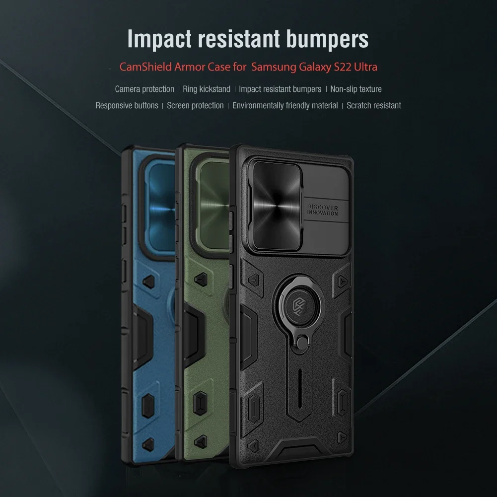 NILLKIN Slide Cover Case For Samsung Galaxy S22 Ultra Ring Stand Case for Galaxy S22 Ultra 5G 2022 designer Shockproof Case
