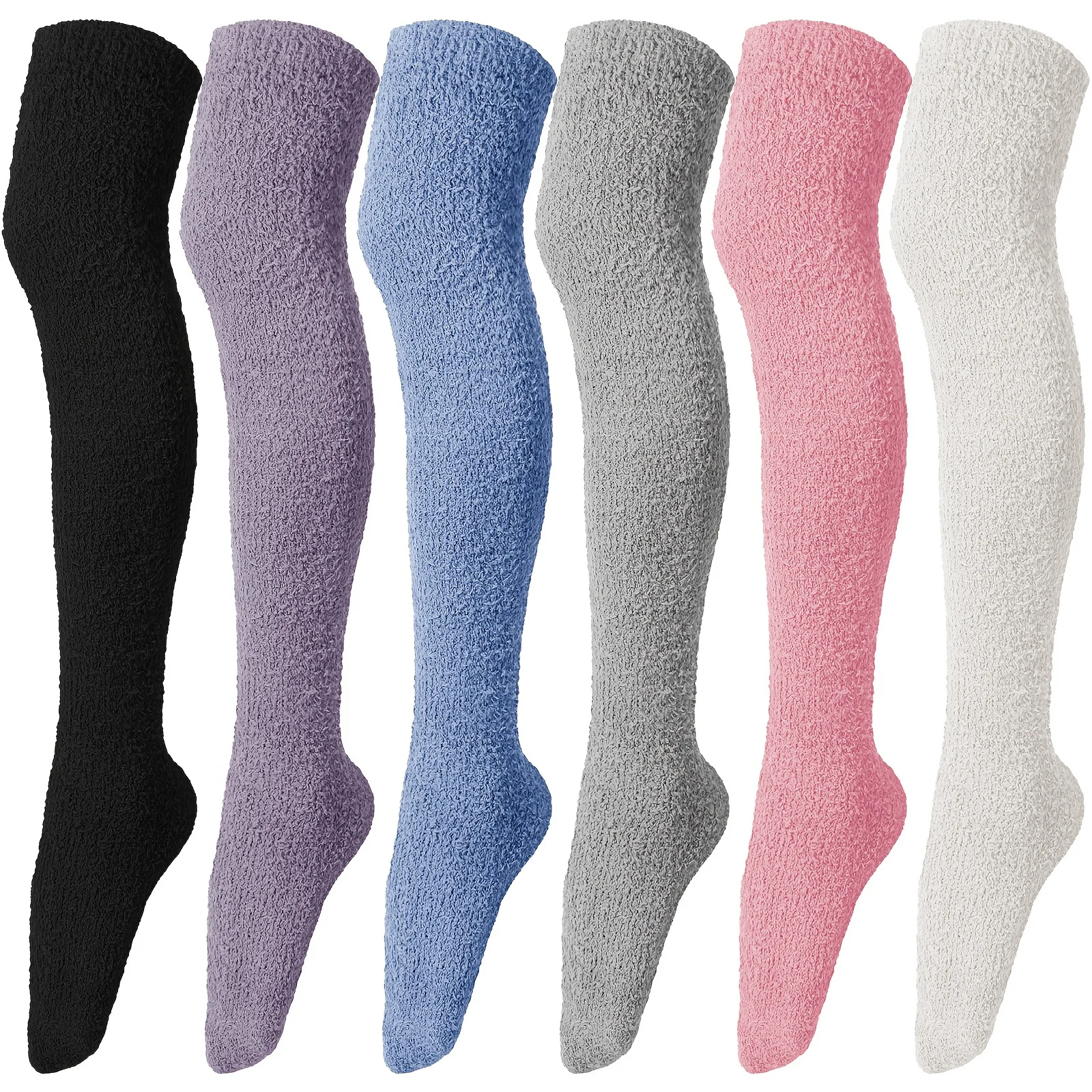 

6 Pairs Women's Winter Warm Fuzzy Thigh-High Socks - Soft Thick Coral Fleece Home Floor Socks, Cozy Sleep Socks