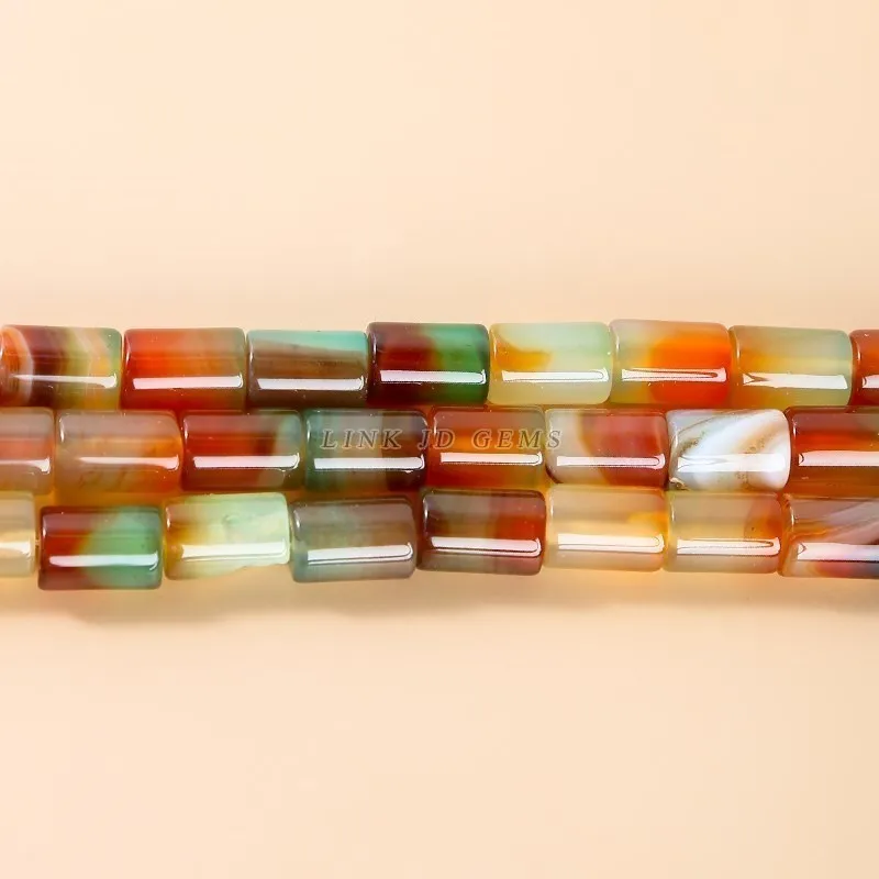 Natural Stone Dyed Color Peacock Agate Tube Shape Beads Colorful Stripes Loose Beads For Jewelry Making Needlework Accessories