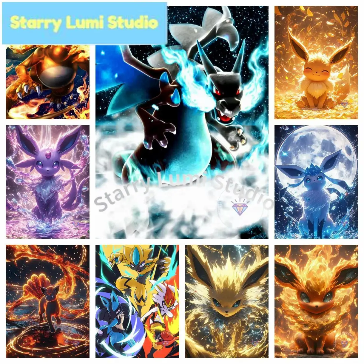 Pokémon Charizard Diamond Painting Kit 5D DIY Diamond Embroidery CrossHandmade Art Children's Gift Crafts Home Decoration
