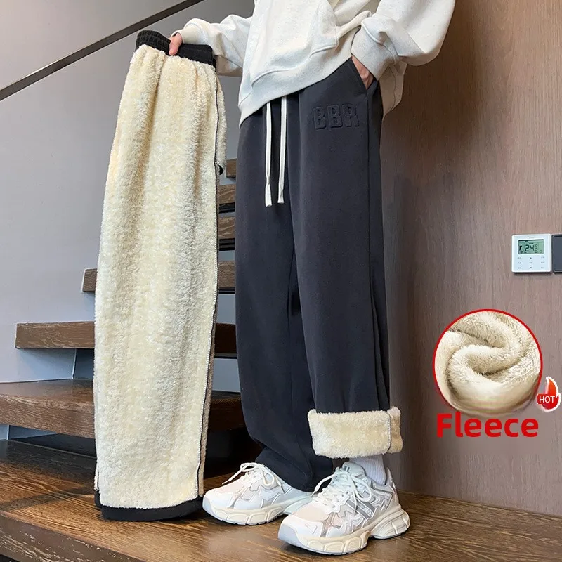 

Мужские новые зимние спортивные штаны из овечьей шерсти, спортивные длинные брюки с флисовыми утолщенными брюками, повседневные хлопковые брюки, осенние прямые брюки