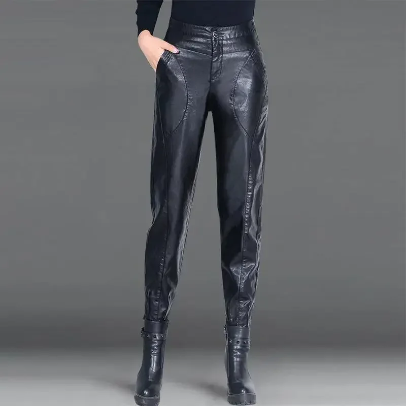 

Pencil Women's Pants PU Leather Female Trousers Long Trends 2024 All Medium Comfortable Stretch Aesthetic High Quality One Size