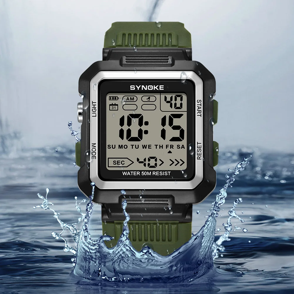 Digital Watches for Men Green Military Waterproof Wristwatch Led Alarm Clocks Reloj De Hombre