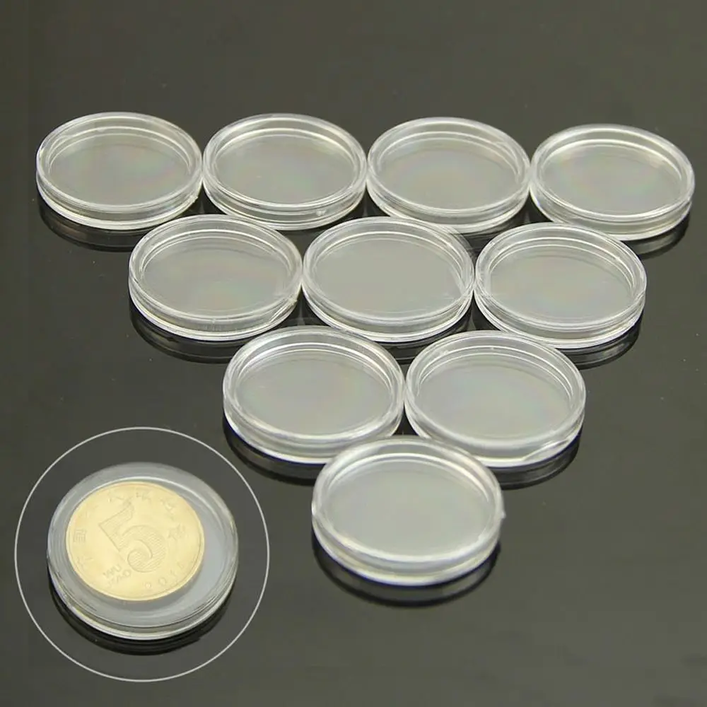 10 Pcs Coins Box Clear Round Plastic Cases Coin Storage Collecting Box Capsules Holder