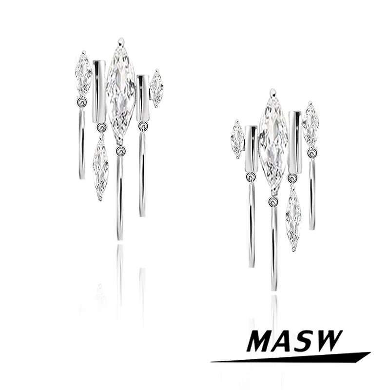 

MASW Original Design Delicate Style Metallic Silver Plated Zircon Tassel Earrings For Women Girl Gift Fashion Jewelry