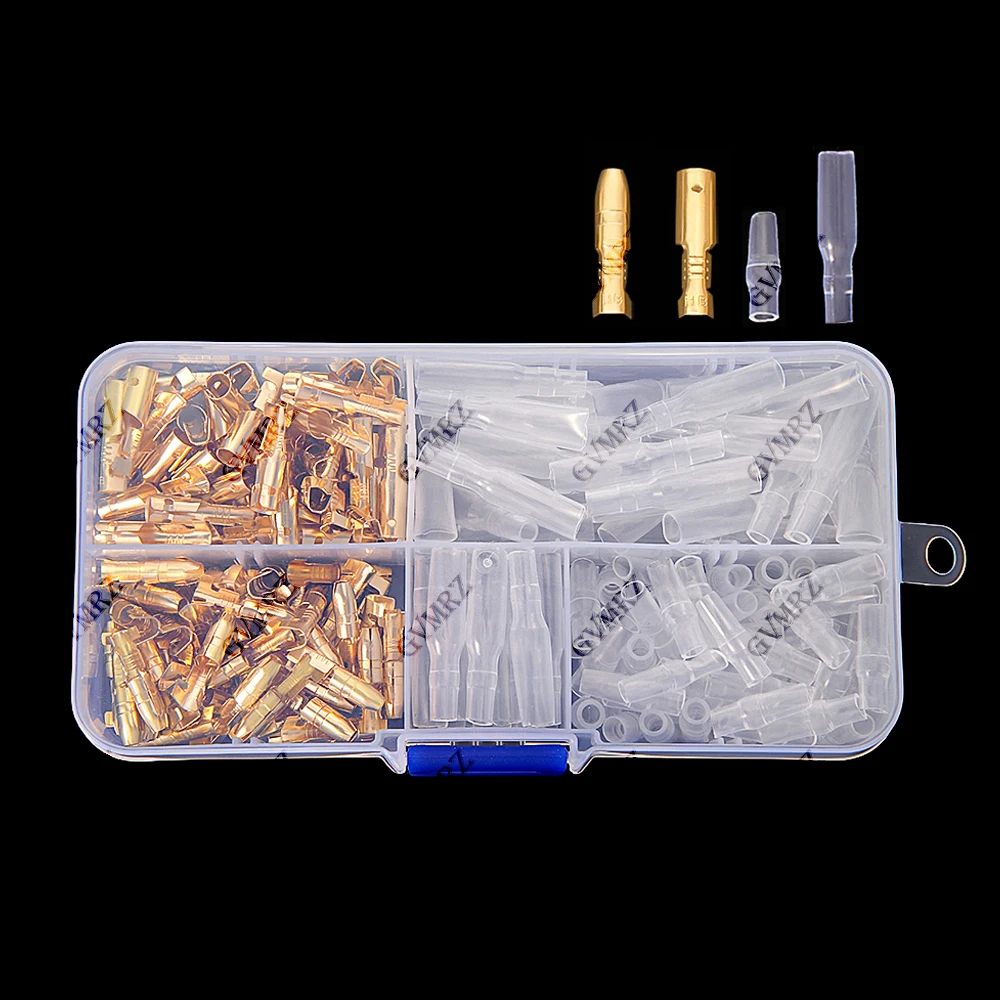200PCS 4.0 Bullet Crimp Terminal Car Electrical Wire Connector, 4mm Diameter, Female/Male Cold Press Terminal Protective Sleeve
